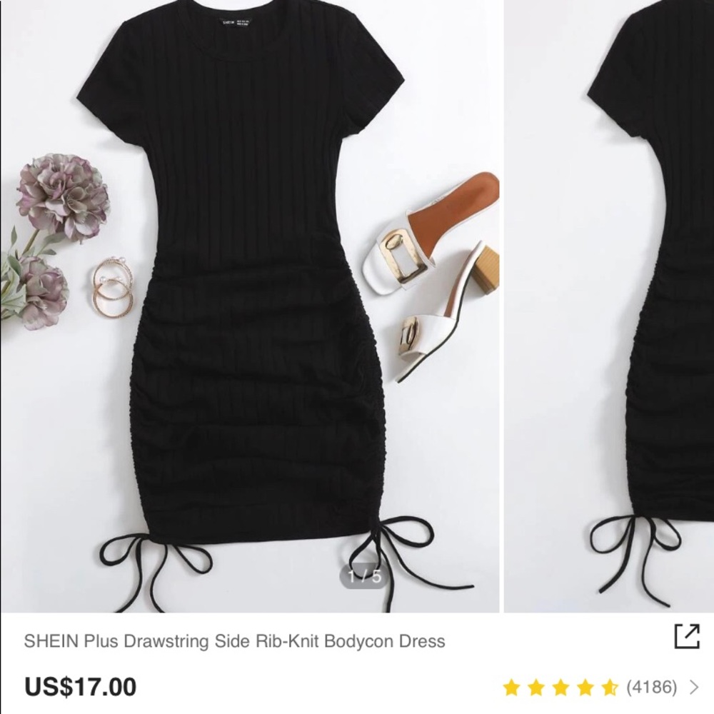 Drawstring side ribed-knit bodycon dress